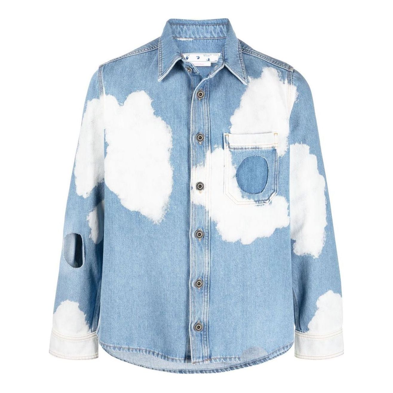 Men's Off-White FW22 Clouds Printing Hollow Out Long Sleeves Version Blue Shirt OMYD037S22DEN0016900