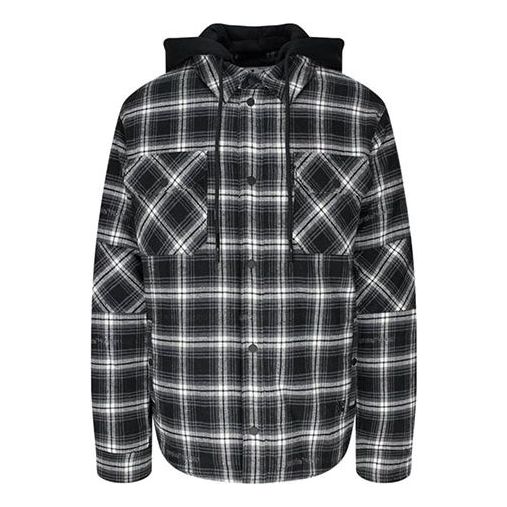 Off-White FW20 Plaid Hooded Long-sleeve Coat Men's Black OMEA236E20FAB0011000