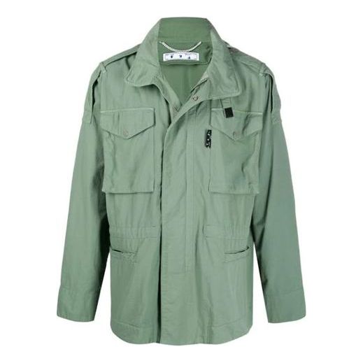 Off-White SS21 Arrows Logo Solid Color Multiple Pockets Jacket Green OMEL015R21FAB0015932