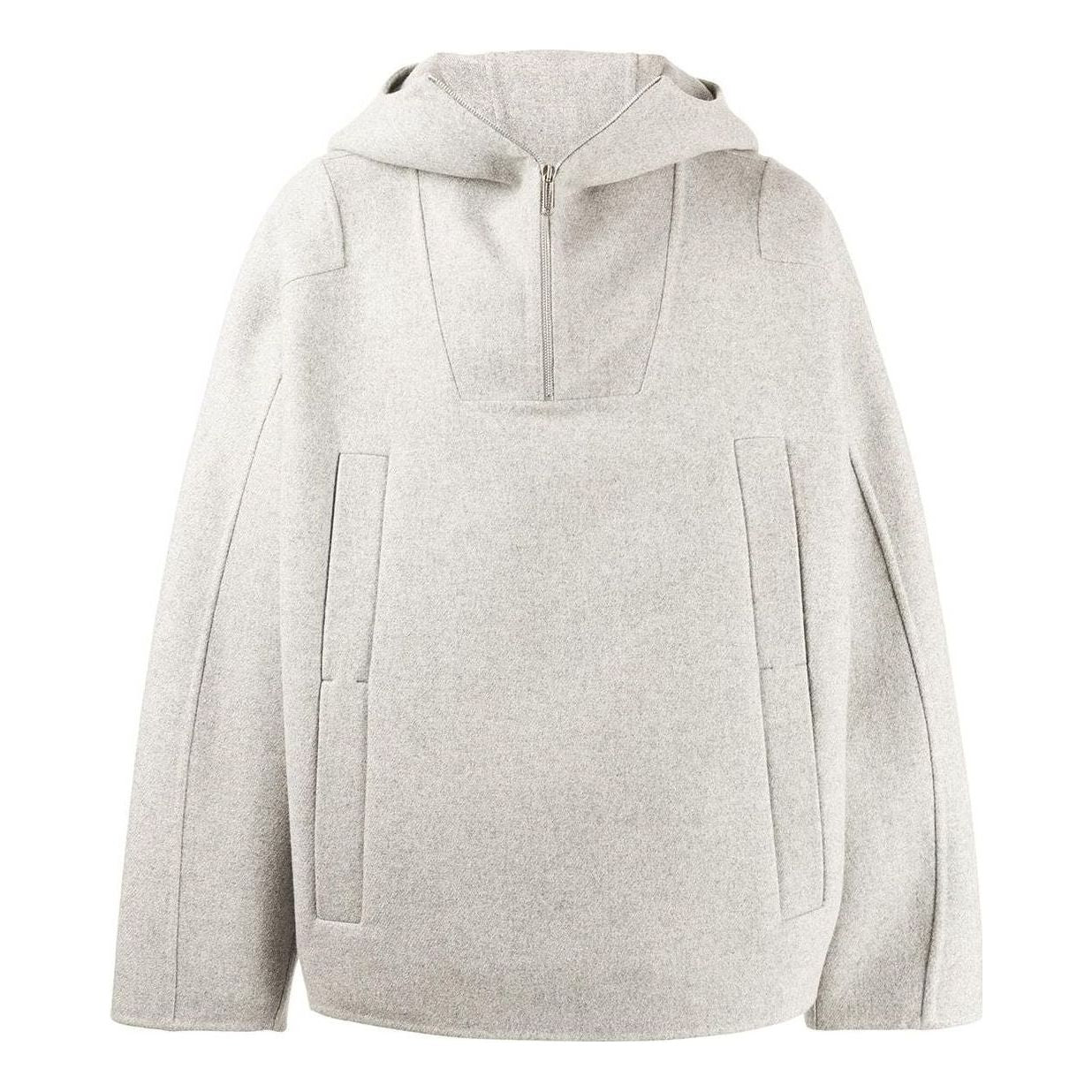 Men's Off-White FW22 Solid Color Half Zipper Hooded Wool Sweater Gray OMEO004F21FAB0010500
