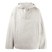 Men's Off-White FW22 Solid Color Half Zipper Hooded Wool Sweater Gray OMEO004F21FAB0010500