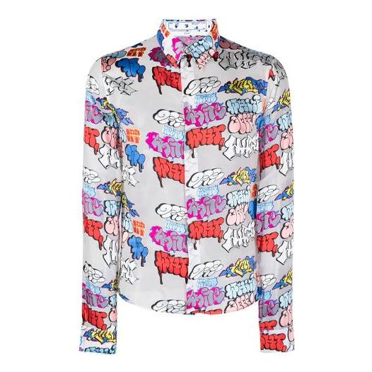 Off-White SS21 Graffiti Logo Printing Long Sleeves Shirt OMGA147R21FAB0018400