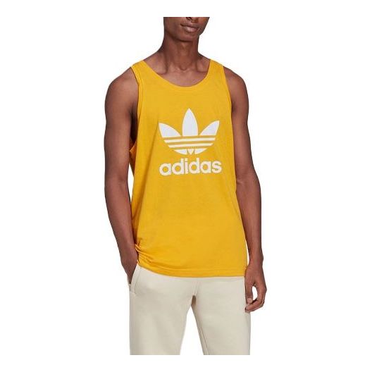 Men's adidas Alphabet Logo Printing Round Neck Sports Gold Color Vest HE9523