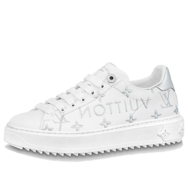 (WMNS) LOUIS VUITTON Time Out Sneakers 'White with Silver Monogram and Logo' 1AAVVA
