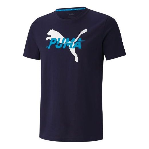 PUMA Modern Logo Print Sports Short Sleeve Dark Blue 586585-06