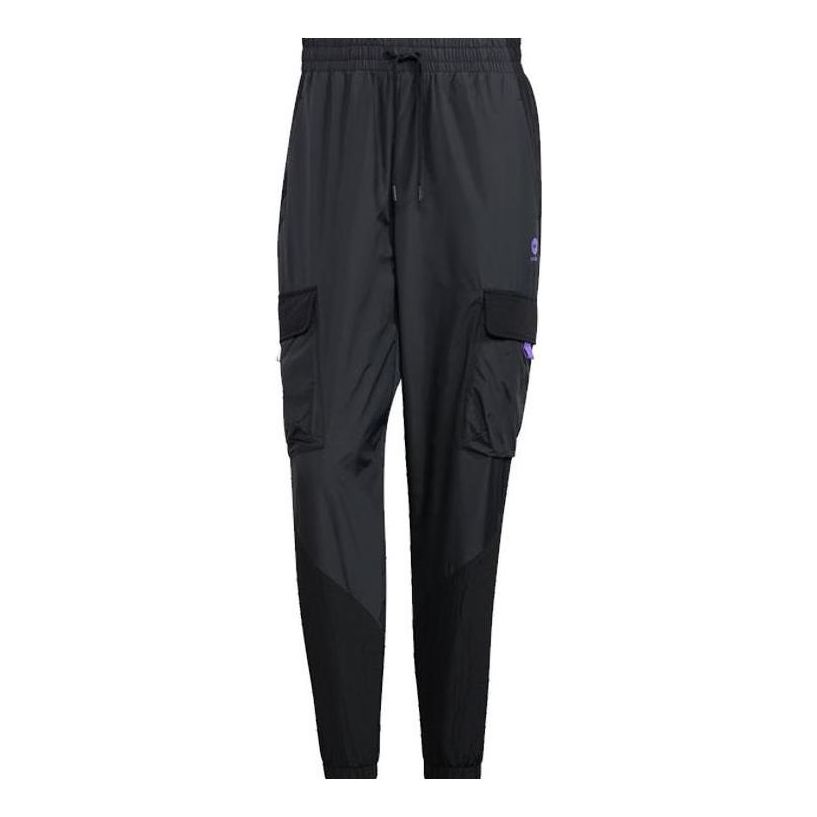 Men's adidas neo Solid Color Multiple Pockets Woven Bundle Feet Sports Pants/Trousers/Joggers Black HM7428