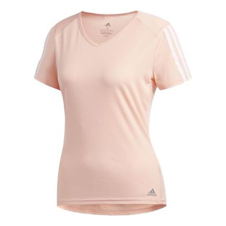 (WMNS) adidas Run 3S Tee Running Sports V neck Pullover Short Sleeve Pink EK0888