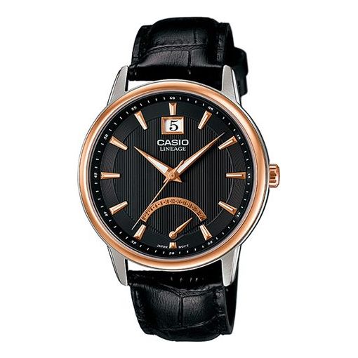 Casio Lineage Analog Leather Strap Watch 'Black Gold' LIN-202GL-1AV