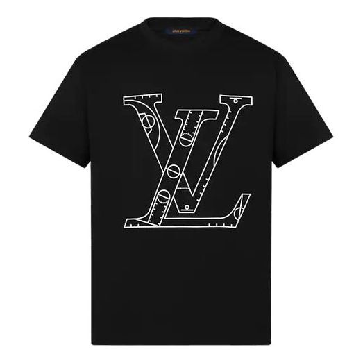 Men's LOUIS VUITTON x NBA Crossover FW21 Cotton Logo Alphabet Printing Short Sleeve Black 1A8X0W