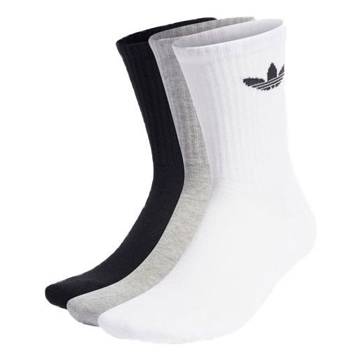 adidas Cushioned Trefoil Mid-Cut Crew Socks 3 Pairs 'White Grey Black' HC9548