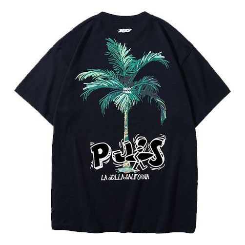 PJs Vigor Surf Graffiti Large Pattern Printing Short Sleeve Unisex Black 20SSTS10233-P
