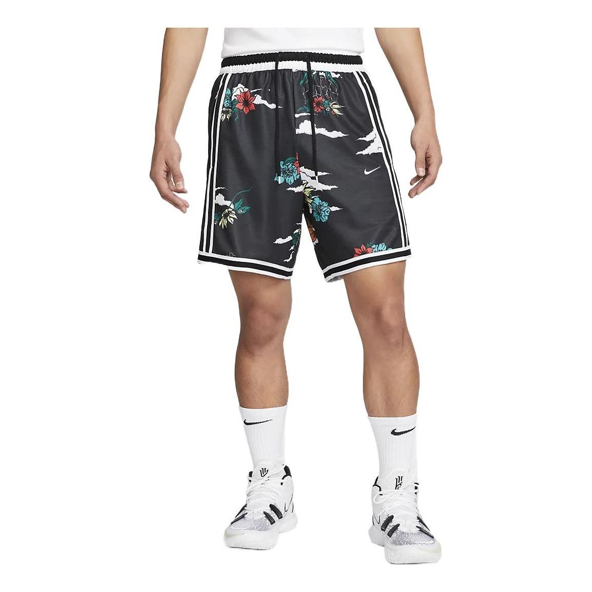 Men's Nike Waist Lacing Full Print Straight Stripe Casual Black Shorts DM8781-010