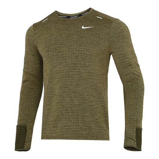 Men's Nike Solid Color Training Sports Round Neck Long Sleeves Green T-Shirt DD5650-326