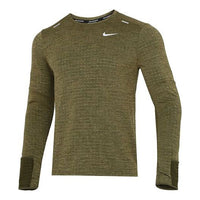 Men's Nike Solid Color Training Sports Round Neck Long Sleeves Green T-Shirt DD5650-326