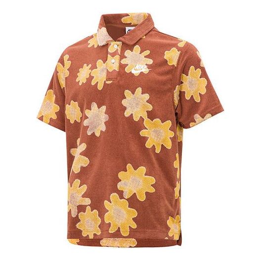 Nike Sportswear lapel Flowers Printing Short Sleeve Brown DM5033-204
