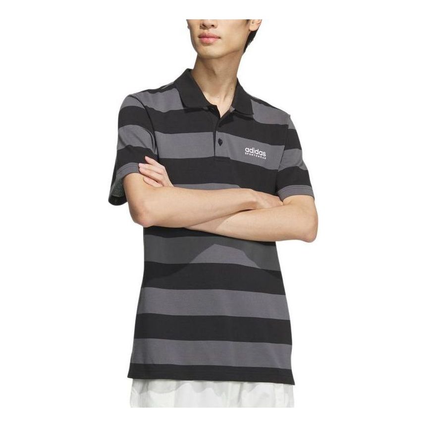 adidas Pique Stripe Polo Shirt Asia Sizing 'Black Grey' JI9057