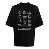 Men's Balenciaga SS21 Casual Printing Large Short Sleeve Black 641614TJV801070