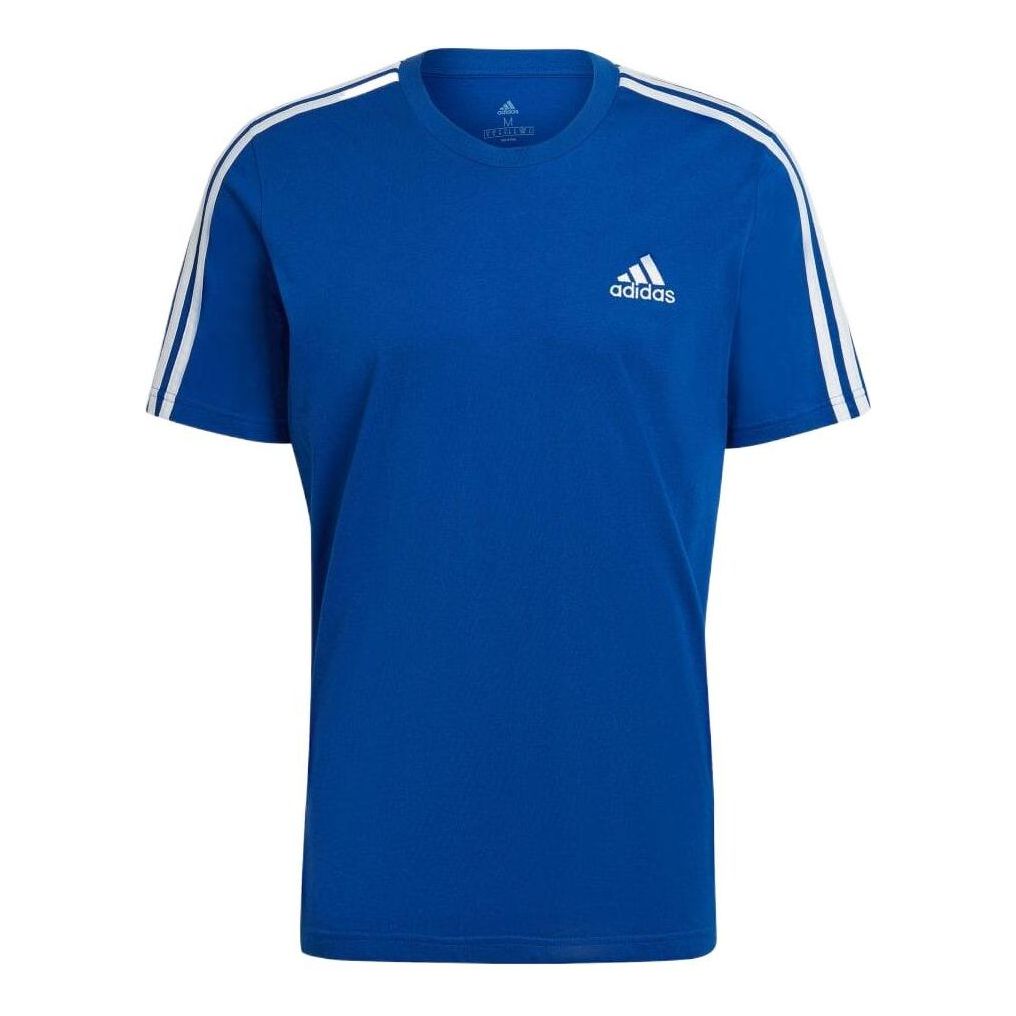 Men's adidas Stripe Round Neck Pullover Sports Short Sleeve Blue T-Shirt HE4410