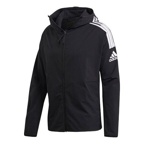 adidas Stripe Printing Sports Hooded Jacket Black FL3989
