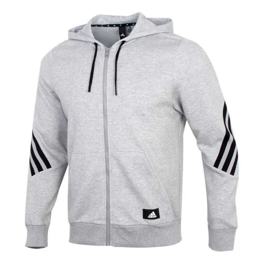 adidas Stripe Knit Training Hooded Jacket Gray H46528
