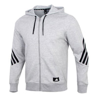 adidas Stripe Knit Training Hooded Jacket Gray H46528
