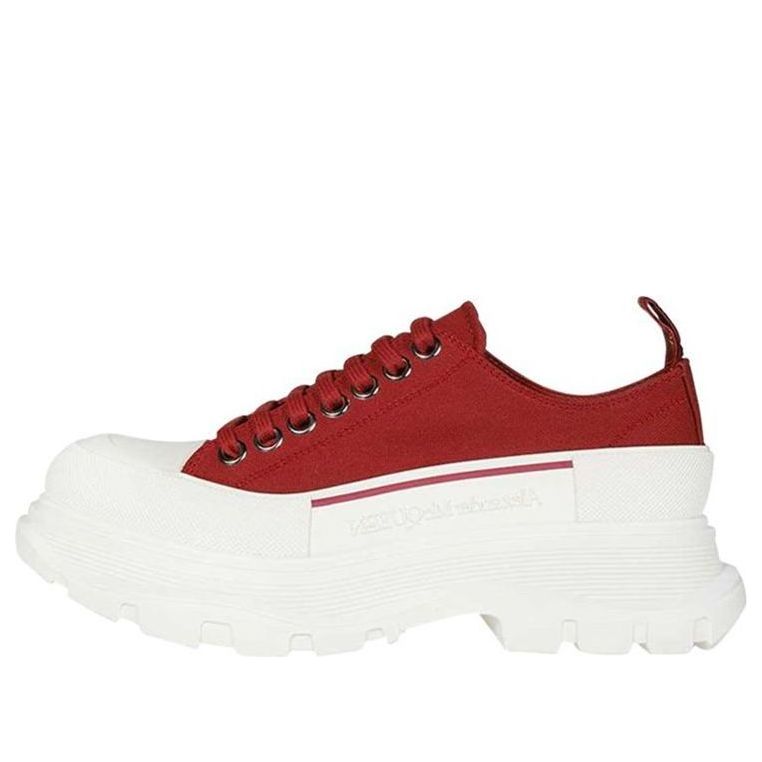 (WMNS) Alexander McQueen Tread Slick Low Lace Up 'Dark Red White' 611705W4MV25115