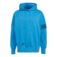 Men's adidas originals Solid Color Logo Drawstring Hooded Pullover Long Sleeves Blue HM1872