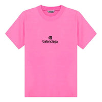 Balenciaga Embroidered Round Neck Short Sleeve Pink 612964TJVD95764
