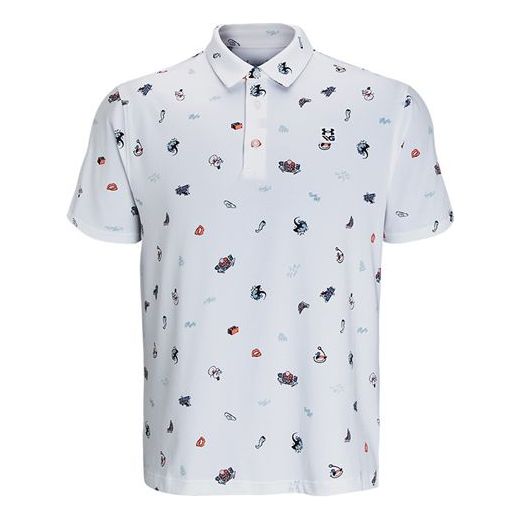 Men's Under Armour Logo Printing Golf Sports Short Sleeve Polo Shirt White 1366260-100
