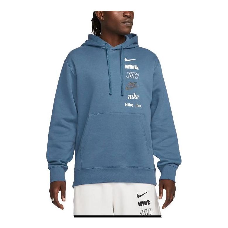 Nike Club Multi Logo Pullover Hoodie 'Blue' DX0783-491