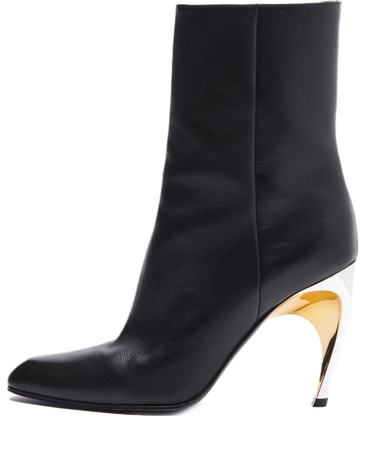 (WMNS) Alexander McQueen Armadillo Leather Ankle Boots 'Black Silver' 780676WIEG21399