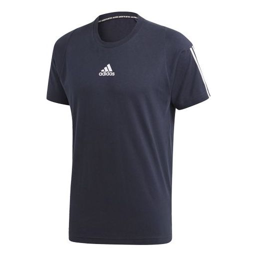 adidas Stripe Printing Training Sports Short Sleeve Blue DT9954