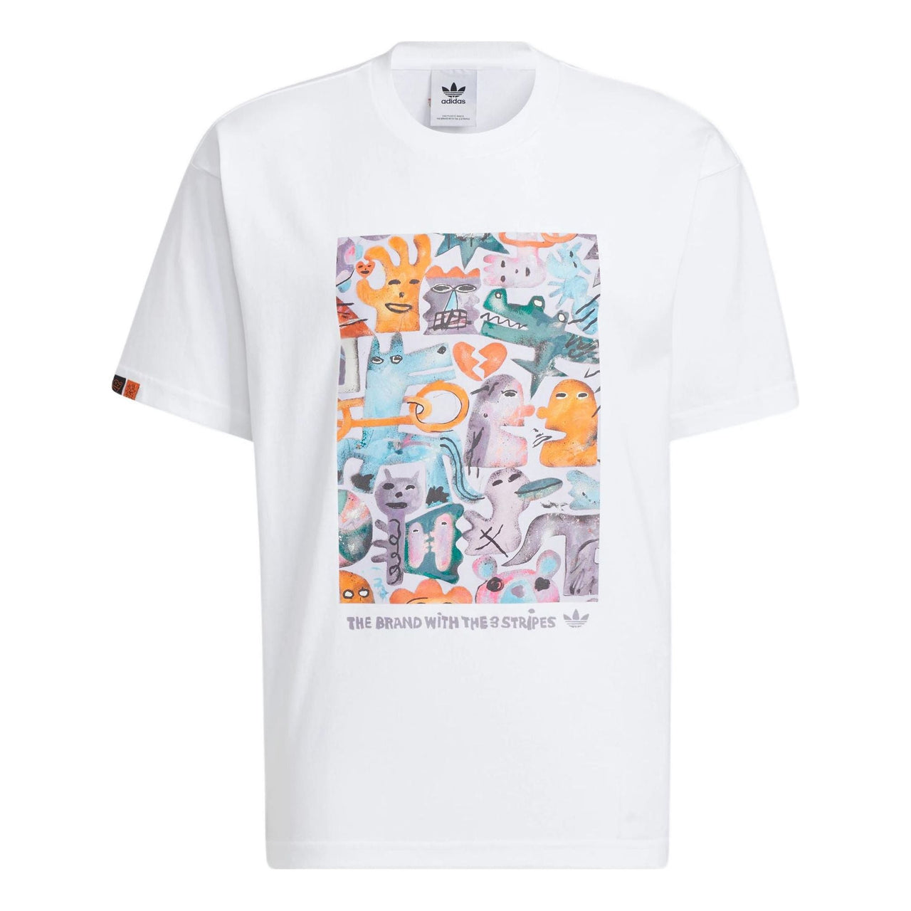 Men's adidas originals Chest Pattern Cartoon Printing Round Neck Short Sleeve White T-Shirt HR6452