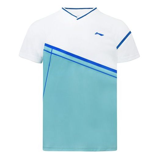 Li-Ning Badminton Series Colorblock Breathable Training Sports Short Sleeve Couple Style White AAYS053-1