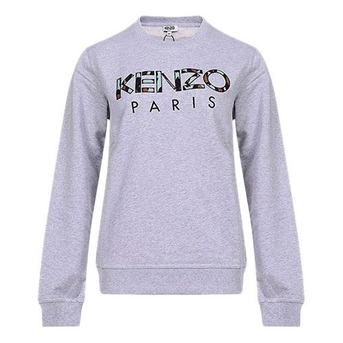 (WMNS) KENZO Logo Round Neck Long Sleeves Hoodie light grey F862SW705952-93