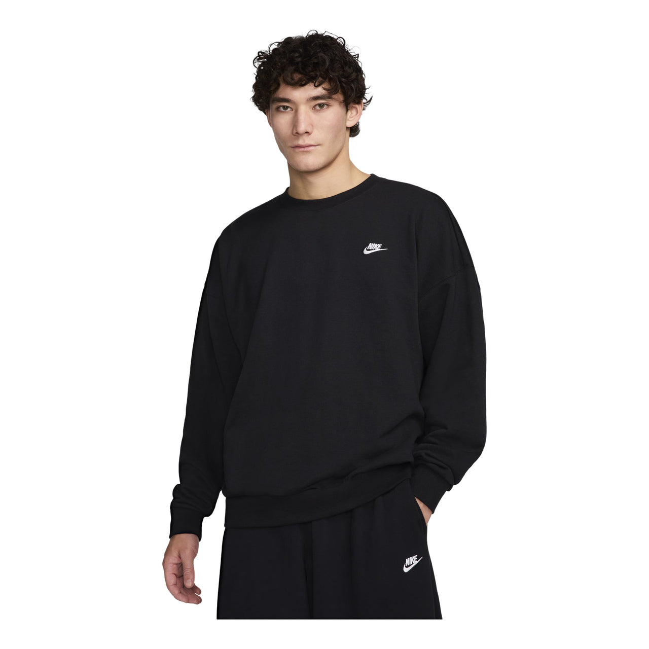 Nike Club Fleece Oversized French Terry Crewneck Sweatshirt Asia Sizing 'Black' HJ1820-010