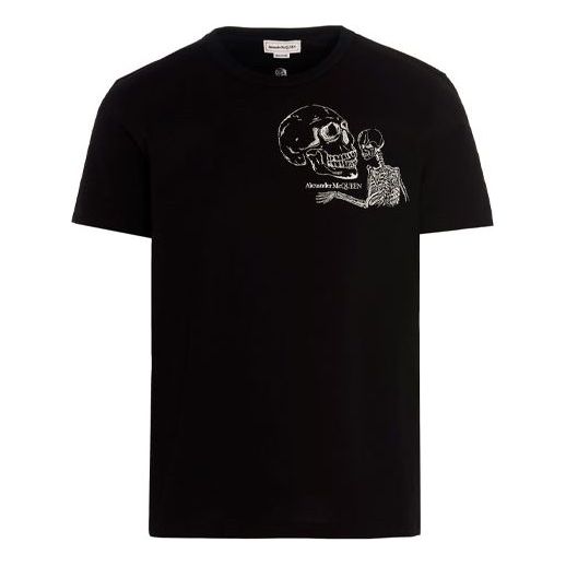 Men's Alexander McQueen FW21 Printing Round Neck Pullover Short Sleeve Black 666619-QRX03-1000