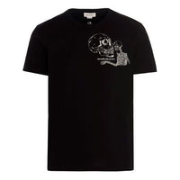 Men's Alexander McQueen FW21 Printing Round Neck Pullover Short Sleeve Black 666619-QRX03-1000