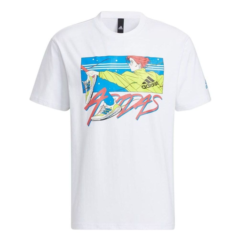 adidas Comics Alphabet Printing Round Neck Pullover Short Sleeve Japanese Version White T-Shirt HI5937