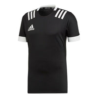 Men's adidas Stripe Logo Rugby Sports Round Neck Short Sleeve Black T-Shirt DY8502