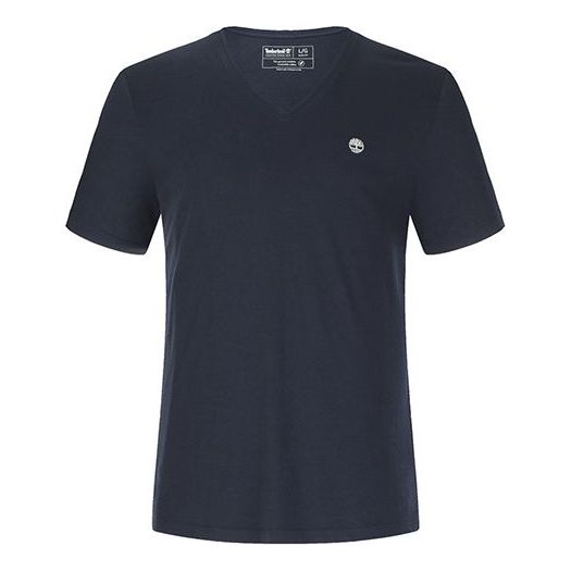 Men's Timberland Embroidered Logo V neck Short Sleeve Blue A2B6N433