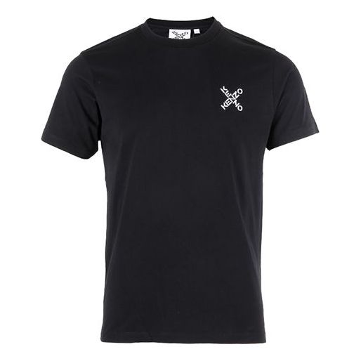 Men's KENZO SS21 Pure Cotton Cozy Alphabet Printing Short Sleeve Black T-Shirt 5TS0014SJ-99