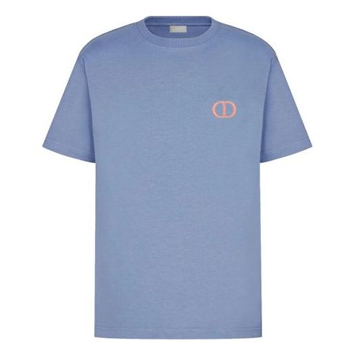 DIOR SS21 Cotton Knit CD Embroidered Short Sleeve Unisex Blue 943J605A0554-C584