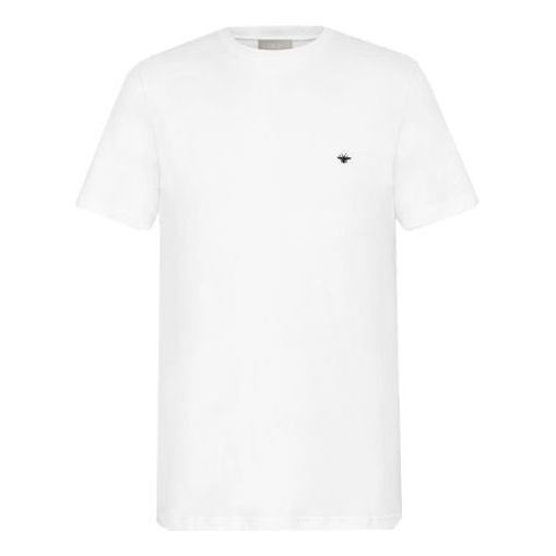 Men's DIOR Cotton Small Bee Embroidered Short Sleeve White 733J603B0589-C089