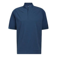 Men's adidas Solid Color Stand Collar Pullover Short Sleeve Blue T-Shirt HE2889