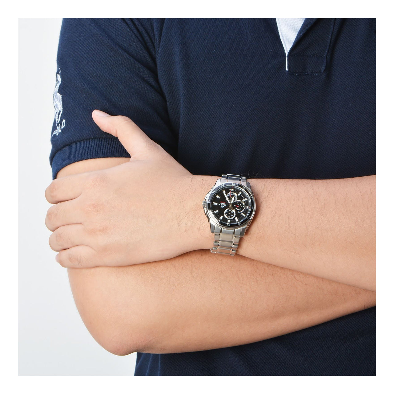 CASIO EDIFICE Quartz Stainless Steel Strap Black Dial Mens Black Analog EF-334D-1AV