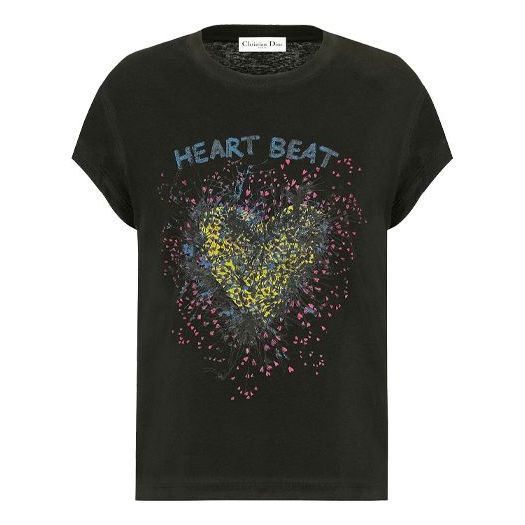 DIOR SS21 Heart Beat Printing Knit Short Sleeve Black 143T21A4464-X9000