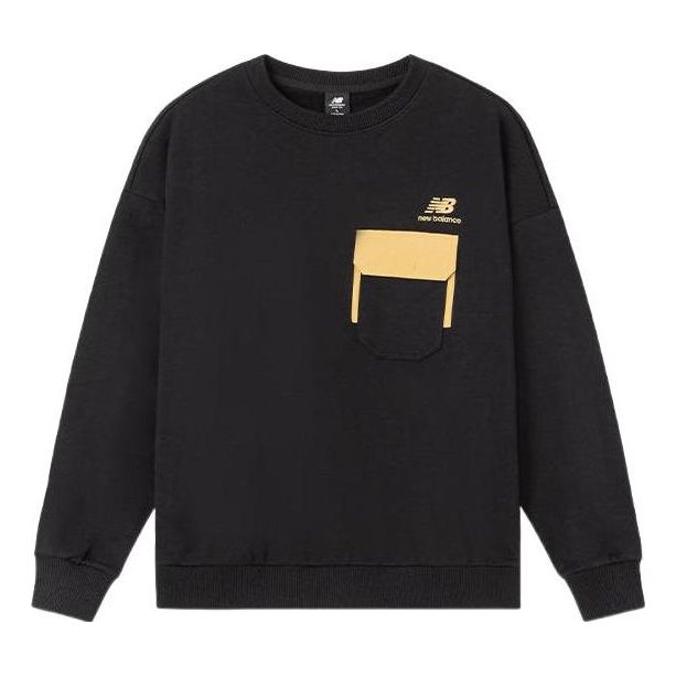 New Balance Logo Pocket Sweatshirt Asia Sizing 'Black Yellow' AMT24371-BK