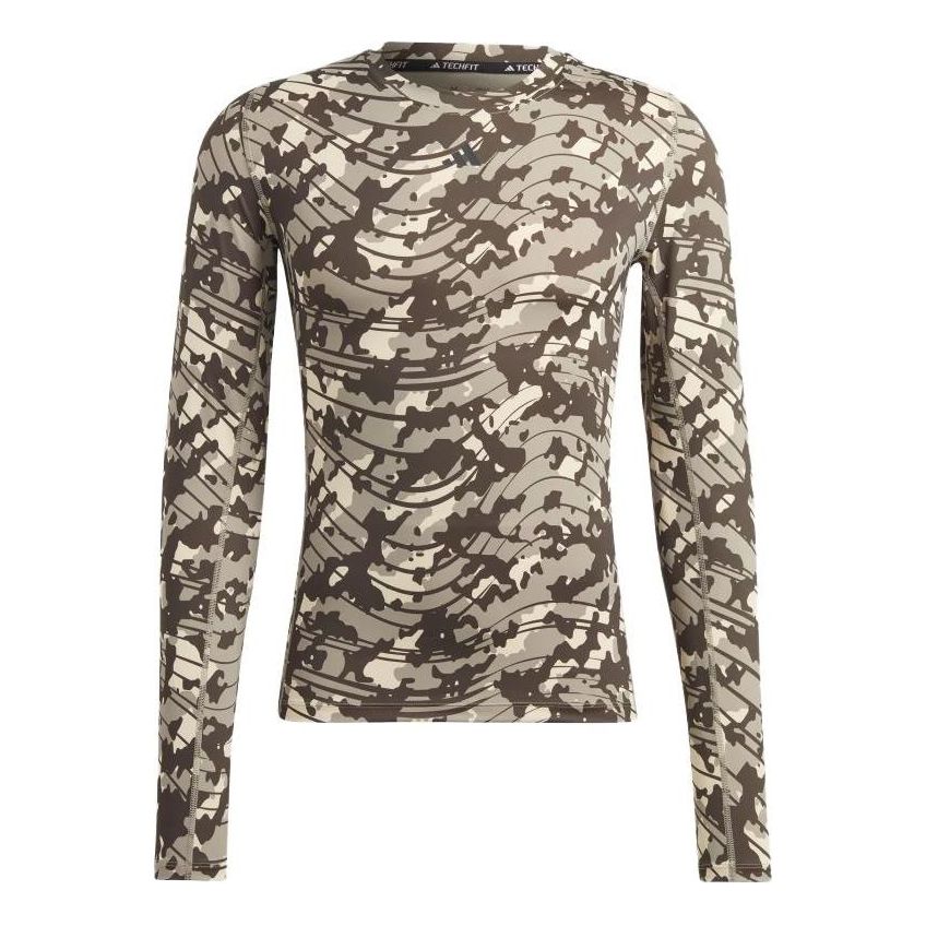 adidas Techfit Allover Print Training Long Sleeve T-Shirt 'Brown Tan' IC2160