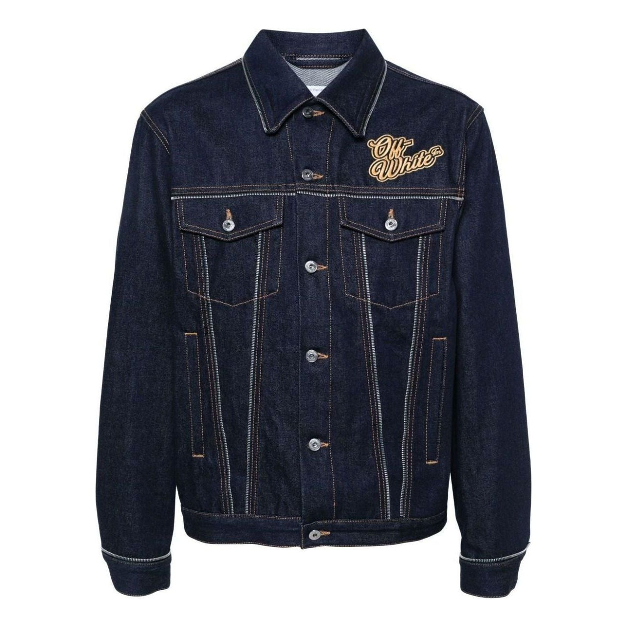 Off-White 90s Logo Skate Denim Jacket 'Raw Blue Gold' OMYE092S24DEN0014522